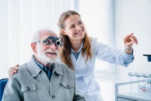patient undergoing an eye test with a doctor